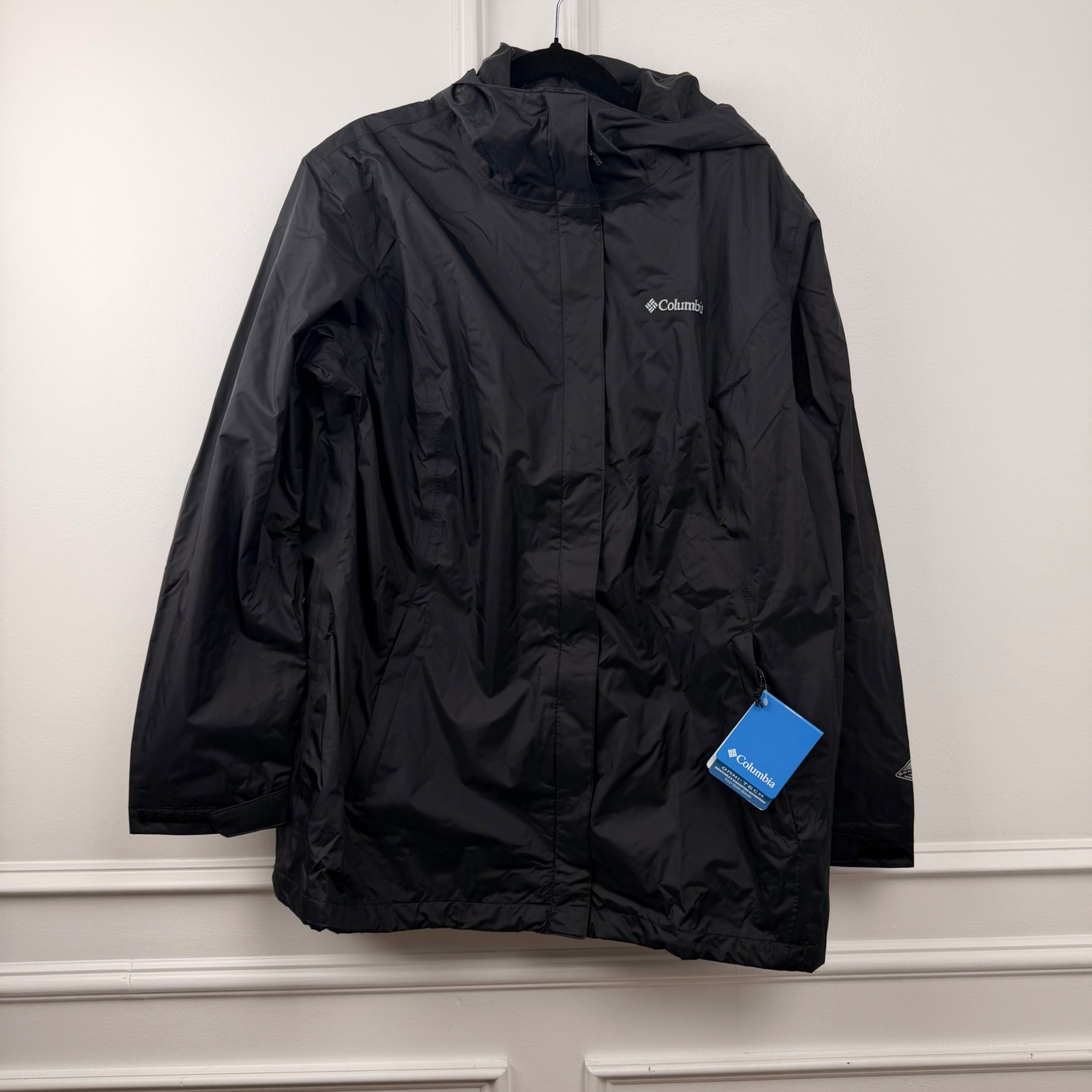 Columbia Omni-Tech Rain Jacket Womens 1x Black Waterproof Hooded Shell Nwt